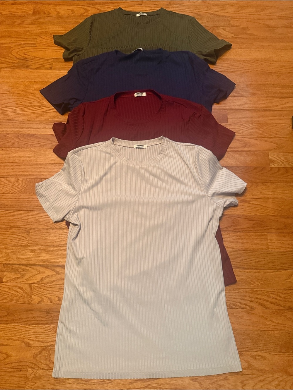 Coolfandy Ribbed Short-Sleeve Tee - Light Grey, Burgundy, Navy, Olive